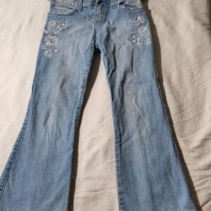 1989 Place Light Blue Kids Jeans with Floral Embroidery
